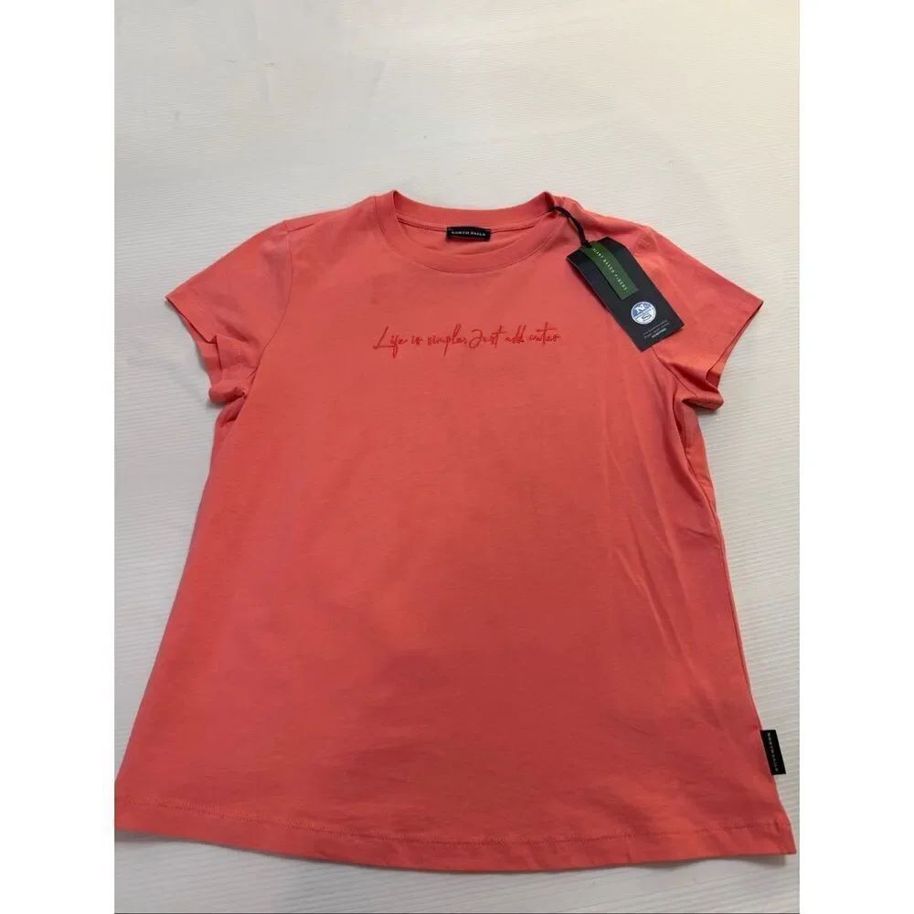North Sails Women’s Life Is Simple Just Add Water Coral Script T-Shirt Size XXS